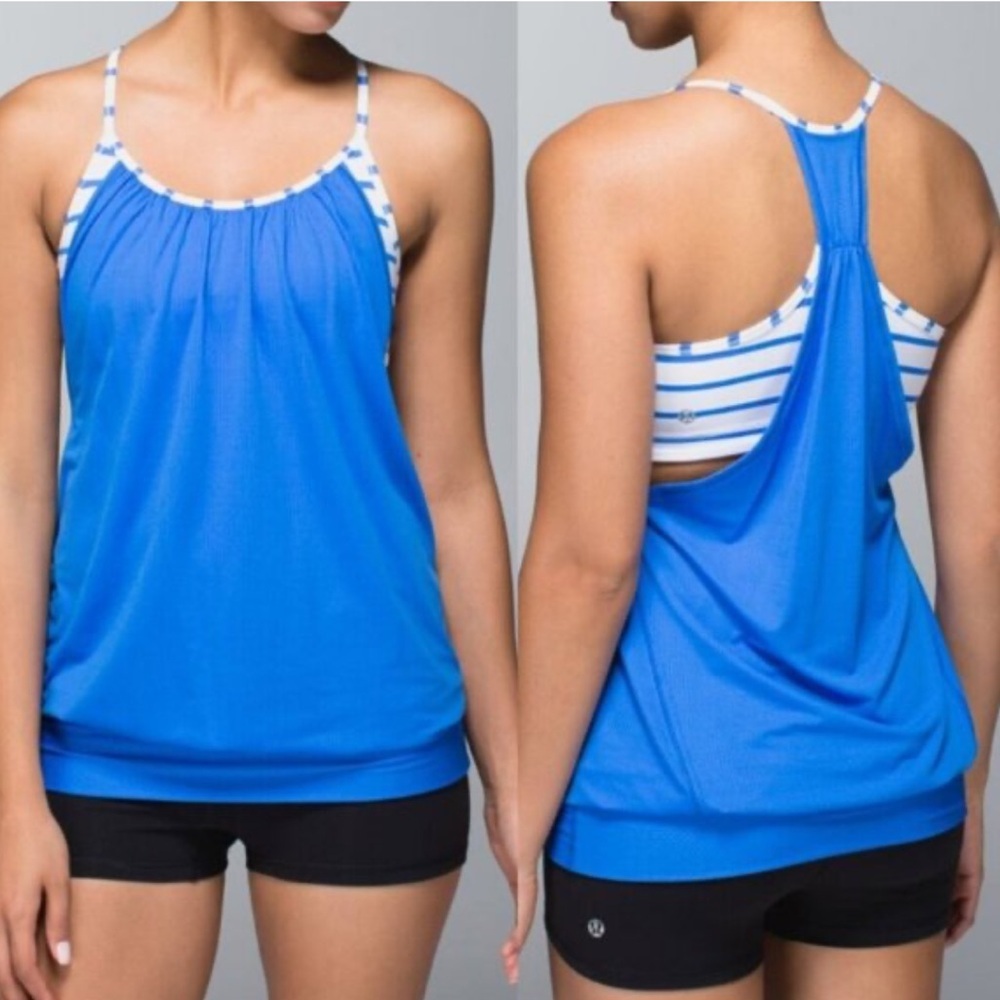 Lululemon No Limits Tank Pipe Dream Blue Deauville Stripe Workout Athletic 4